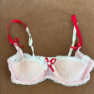Red and White Lace Trim Bra